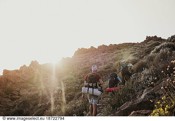 Hikers going to the top of Guajara mountain in El Teide