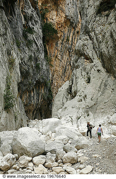 Hikers in a canyon in Sardinia