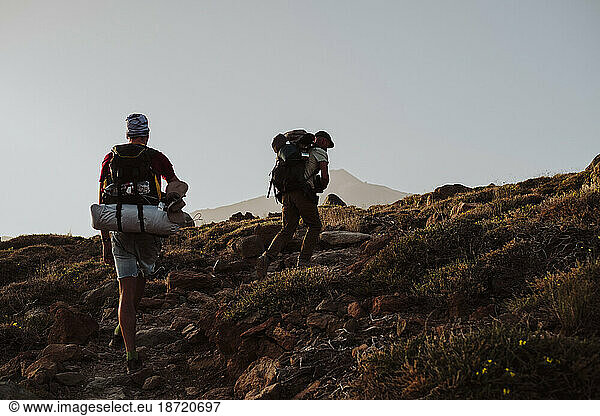 Hikers near to the peak Guajara in El Teide national park