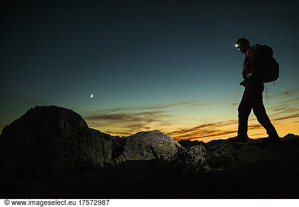 Hiking at night  travelling via headlamp.