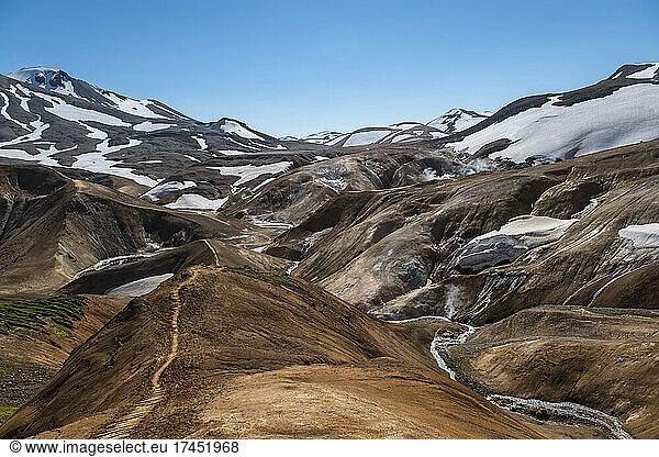 hiking path at Kerlingafjoll mountains in central Iceland
