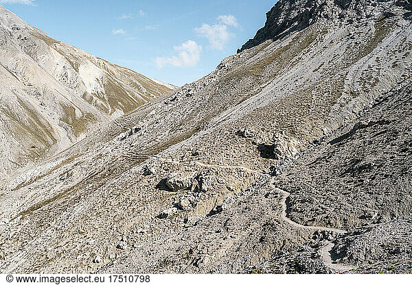 Hiking path at Ofenpass  Munster Valley  Grisons  Switzerland