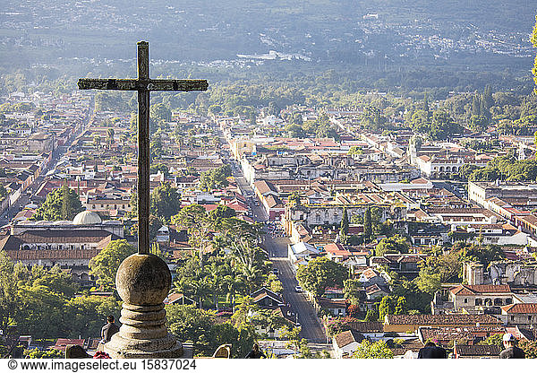 Hill of the cross overlooking Antigua  Guatemala.