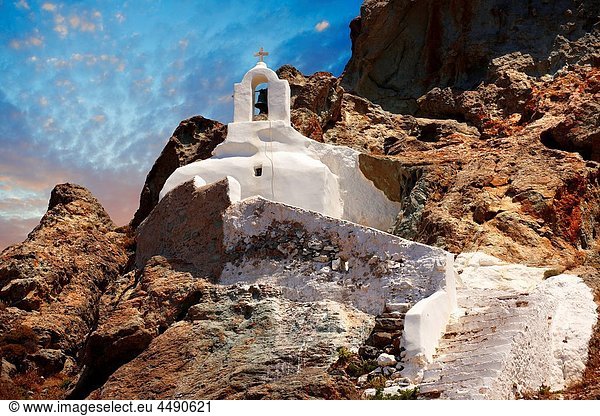 Hill top Orthodox cave church above Naxos Thira  Naxos Island  Greek Cyclades Islands