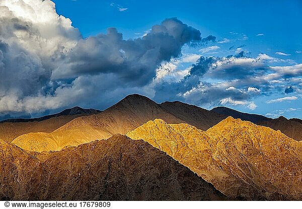 Himalayas (Zanskar mountain range) on sunset. Leh  Ladakh  India  Asia