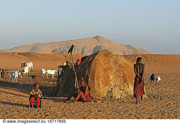 Himba Village near Serra Cafema Wilderness Safaris at Kunene Riv  Kunene Region  Namibia
