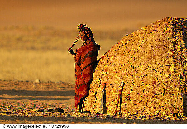 Himba Woman  Village near Serra Cafema Wilderness Safaris at Kunene River  Kunene Region  Namibia