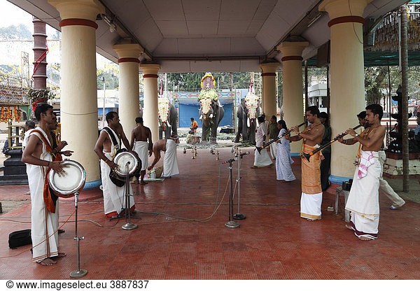 Hindu temple festival with elephants Hindu temple festival with ...