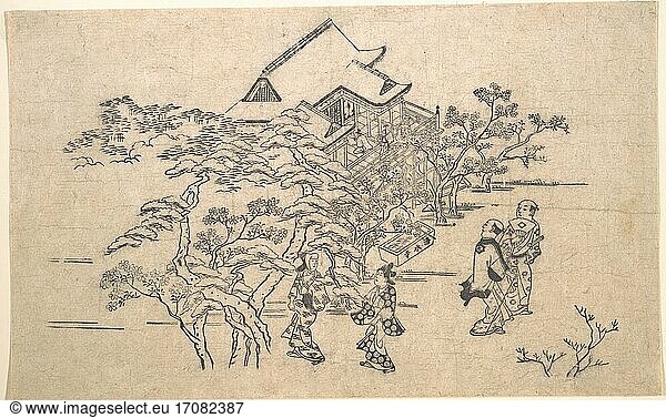 Hishikawa Moronobu 1694. Print  ca. 1615–1868. Edo period (1615–1868).
Monochrome woodblock print; ink on paper  26 × 42.5 cm.
Inv. Nr. JP3066
New York  Metropolitan Museum of Art.