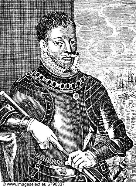 Historic drawing  portrait of Robert Blake  1599 - 1657  an English admiral