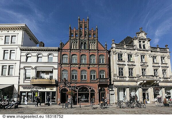 Historic houses characterised by Westphalian Hanseatic League on the market square  Minden  North Rhine-Westphalia  Germany  Europe