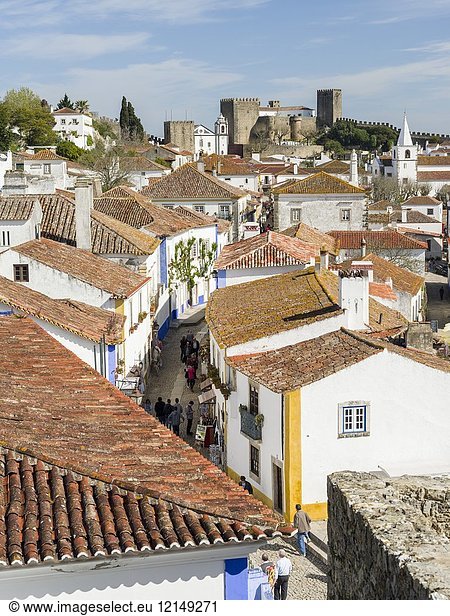 Historic small town Obidos with a medieval old town a tourist attraction north of Lisboa Europe Southern Europe Portugal.