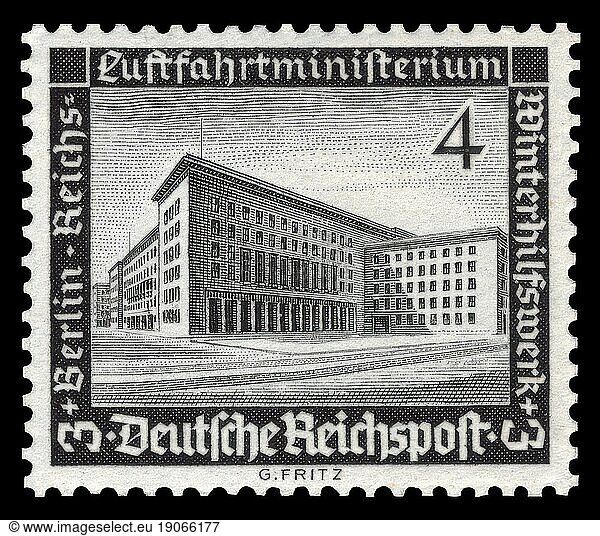Historic stamp  German Reich  Ministry of Aviation in Berlin  4 plus 3 Pfennig  Germany  Historic  digitally prepared reproduction of an original from the period  Europe