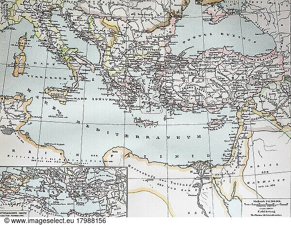 Historische Karte des Byzantinischen Reiches im Jahr 1000  Historisch  digital restaurierte Reproduktion einer Originalvorlage aus dem 19. Jahrhundert