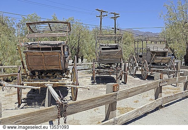 Historische Kutschen von 1880  Borax Museum  Furnace Creek Museum  Death Valley National Park  Kalifornien  USA  Nordamerika