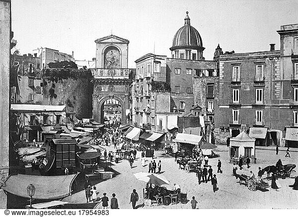 Historisches Bild von Napoli  Neapel  Naples  Porta Capuana  Italien  Historisch  digital restaurierte Reproduktion einer Originalvorlage aus dem 19. Jahrhundert  genaues Originaldatum nicht bekannt  Europa