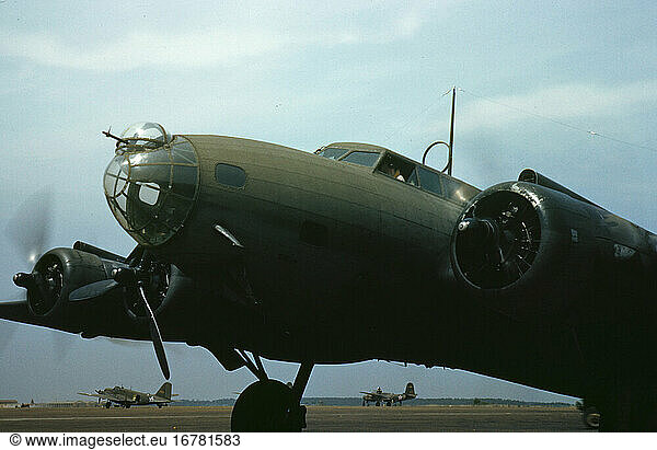 History / World War II / Aerial Warfare: A YB–17 bomber of the US Air Force just before take-off (Langley Air Force Base  Virginia). Photo  May 1942.