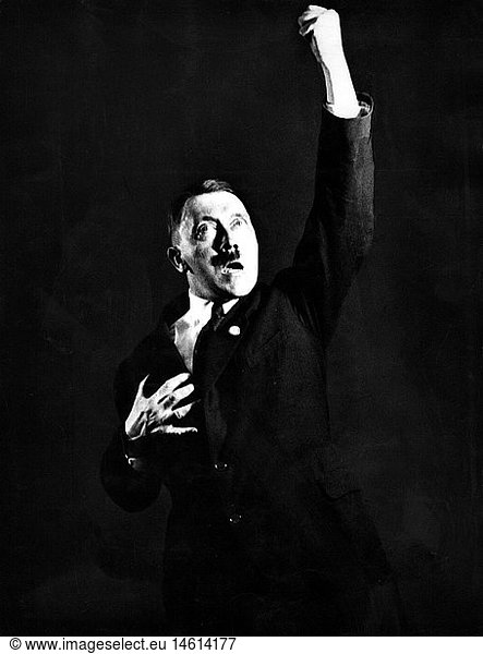 Hitler  Adolf  20.4.1889 - 30.4.1945  deut. Politiker (NSDAP) FÃ¼hrer und Reichskanzler seit 30.1.1933  Halbfigur Hitler, Adolf, 20.4.1889 - 30.4.1945, deut. Politiker (NSDAP) FÃ¼hrer und Reichskanzler seit 30.1.1933, Halbfigur,