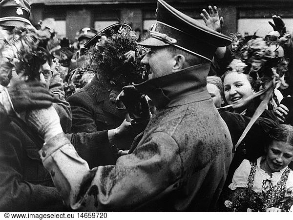 Hitler  Adolf  20.4.1889 - 30.4.1945  deut. Politiker (NSDAP)  Reichskanzler 30.1.1933 - 30.4.1945  Ankunft im Sudetenland  4.10.1938