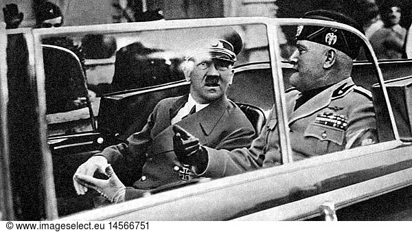 Hitler  Adolf  20.4.1889 - 30.4.1945  deut. Politiker (NSDAP)  Reichskanzler 30.1.1933 - 30.4.1945  Besuch in Italien  3. - 9.5.1938  mit Premierminister Benito Mussolini im Auto