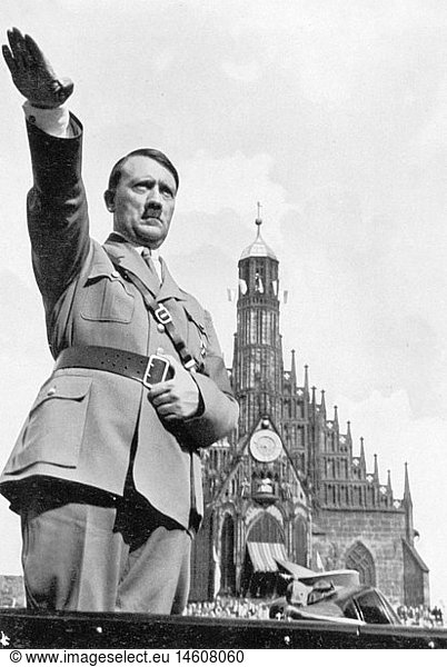 Hitler  Adolf  20.4.1889 - 30.4.1945  deut. Politiker (NSDAP)  Reichskanzler 30.1.1933 - 30.4.1945  grÃ¼ÃŸend  'Reichsparteitag des Willens'  NÃ¼rnberg  5. -10.9.1934