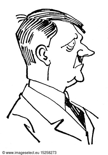 Hitler  Adolf  20.4.1889 - 30.4.1945  deut. Politiker (NSDAP)  Reichskanzler 30.1.1933 - 30.4.1945  Karikatur  Zeichnung von Emery Kelen  1939