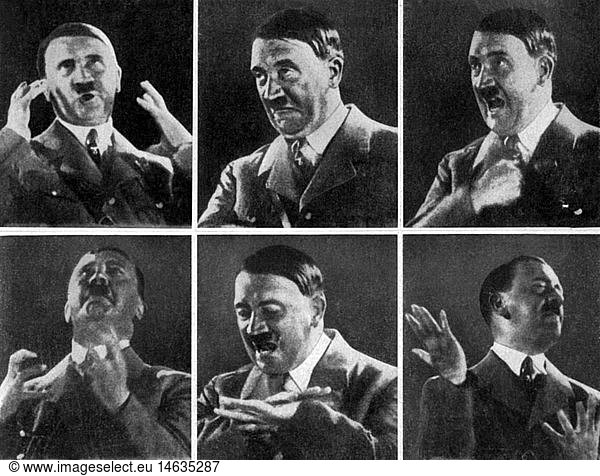 Hitler  Adolf  20.4.1889 - 30.4.1945  deut. Politiker (NSDAP)  Reichskanzler 30.1.1933 - 30.4.1945  Mimik und Gestik wÃ¤hrend einer Rede  1930er Jahre