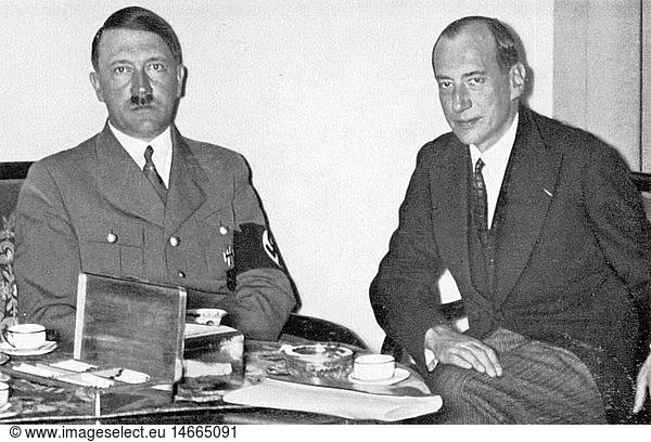 Hitler  Adolf  20.4.1889 - 30.4.1945  deut. Politiker (NSDAP)  Reichskanzler 30.1.1933 - 30.4.1945  mit dem polnischen AuÃŸenminister Jozef Beck  Reichskanzlei  Berlin  1935