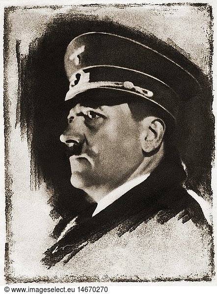 Hitler  Adolf  20.4.1889 - 30.4.1945  deut. Politiker (NSDAP)  Reichskanzler 30.1.1933 - 30.4.1945  Portrait  Montage zum 20.4.1943  nach Foto von Heinrich Hoffmann