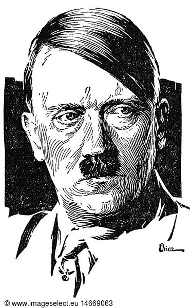Hitler  Adolf  20.4.1889 - 30.4.1945  deut. Politiker (NSDAP)  Reichskanzler 30.1.1933 - 30.4.1945  Portrait  Zeichnung von Karl Prinz  Serie 'KÃ¶pfe der Nation'  1930er Jahre
