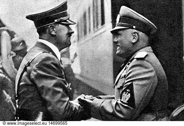 Hitler  Adolf  20.4.1889 - 30.4.1945  deut. Politiker (NSDAP)  Reichskanzler 30.1.1933 - 30.4.1945  Treffen mit Benito Mussolini in Kufstein  28.9.1939