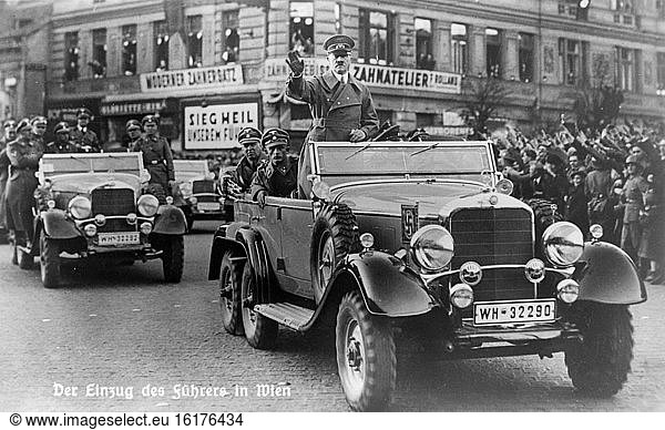 Hitler in an open car  Vienna 1938