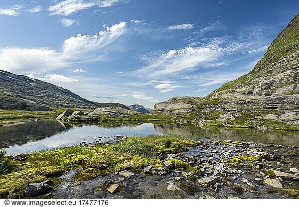 Hochebene mit kleinen Seen und Mooren  Gletschertal  Geirangerfjord  Geiranger  Møre og Romsdal  Vestland  Norwegen  Europa