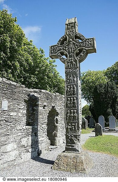 Hochkreuz  Klosterruine  Mainistir Bhuithe  Cross Cross  Tall Kreuz oder West Kreuz  Monasterboice  County Lough  Irland  Europa