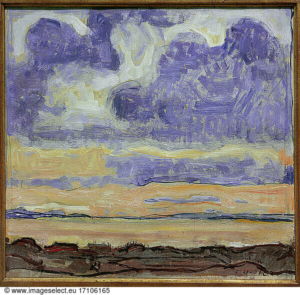 Hodler  Ferdinand 1853–1918. “Evening sky on Lake Geneva (view across Lake Geneva)   25 January 1915.
Oil on paper  34.1 × 35.8cm.
Private Collection.