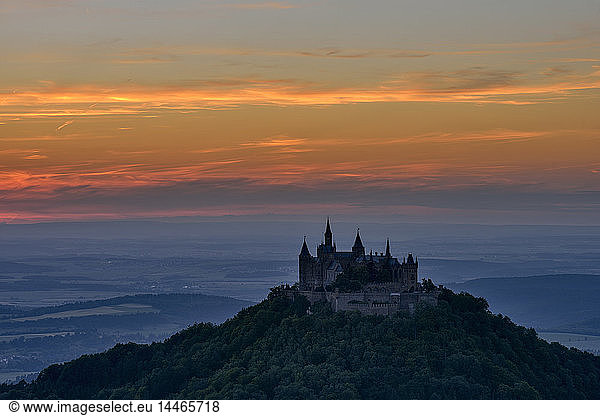 Hohenzollern Castle at sunset  Hechingen  Swabian Jura  Baden-Württemberg  Germany