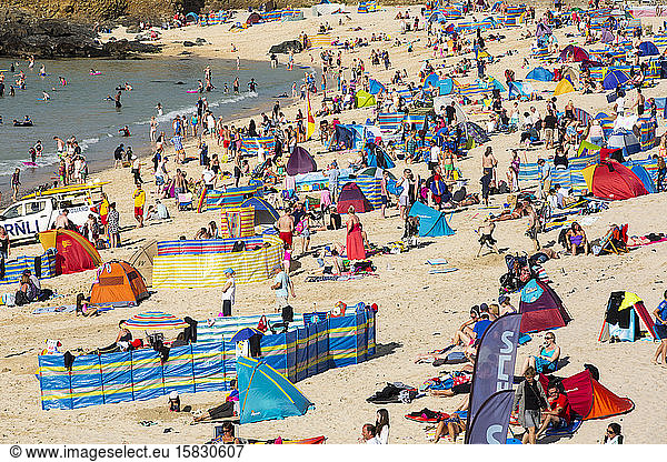 Holiday makers on the beach in St Ives  Cornwall  UK.
