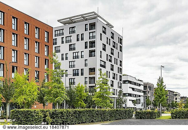 Holzhaus Skaio  das höchste mit Holz gebaute Gebäude im Land  Neckarbogen  innovatives Wohnquartier mit nachhaltigen architektonischen Lösungen und Zonen ohne Autoverkehr  Heilbronn  Baden-Württemberg  Deutschland  Europa