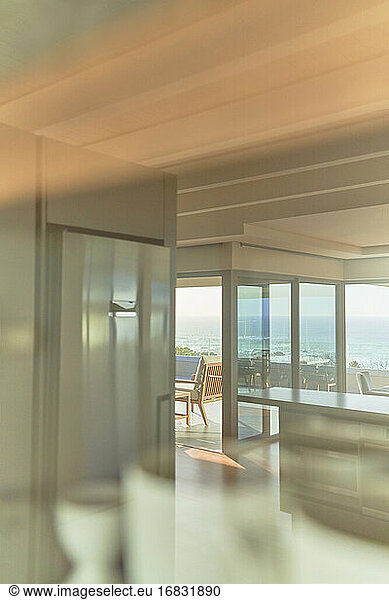 Home showcase interior with sunny ocean view