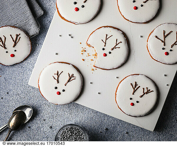 Homemade Christmas cookies with reindeer decoration