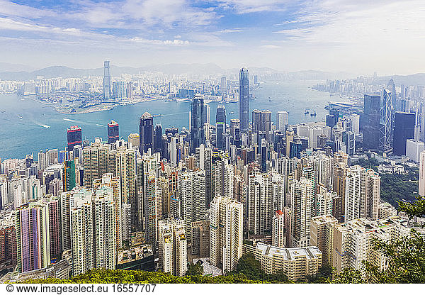 Hong Kong  China. Overall view of Hong Kong  Victoria Harbour and Kowloon from Victoria Peak.