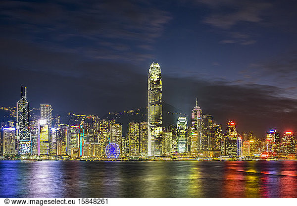 Hong Kong skyline  Skyscrapers on Hong Kong Island at night