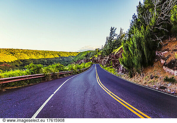 Honoapiilani Hwy  a winding road through the landscape covered with lush  green foliage; Maui  Hawaii  United States of America
