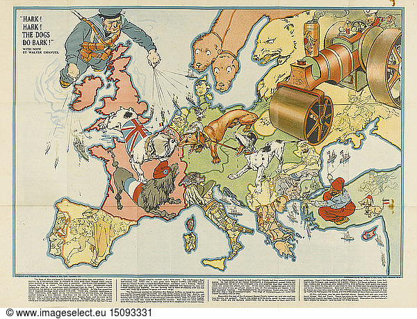 Horch  horch  die Hunde bellen! Satirische Europakarte  1914. Künstler: Anonym
