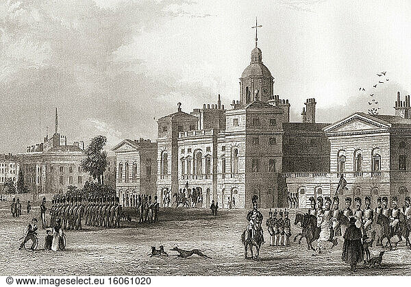 Horse Guards  City of Westminster  London  England  19th century. From The History of London: Illustrated by Views in London and Westminster  published c.1838.