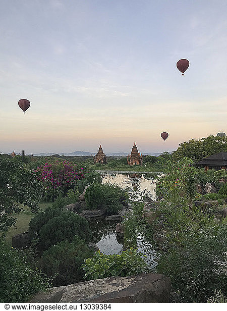 Hot air balloons flying over Bagan
