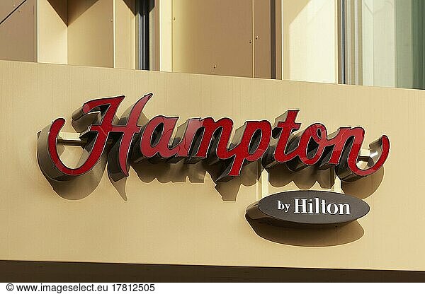 Hotel Hampton by Hilton Düsseldorf City Centre  logo on the building  North Rhine-Westphalia  Germany  Europe