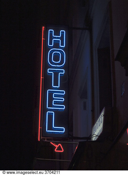 Hotel  neon lettering  Paris  France  Europe