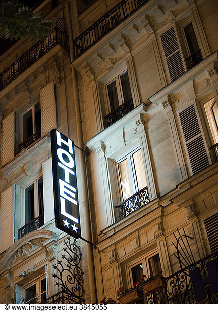 Hotel sign on Bouldevard Saint Marcel  Quartier Latin  Paris  Ile de France region  France  Europe