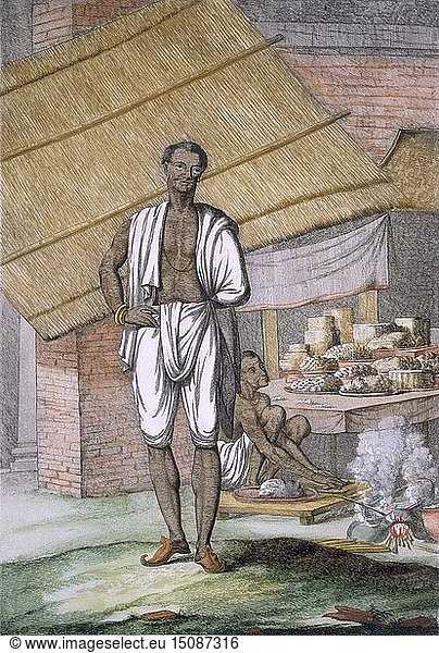 Houalouays   ein Konditor oder Zuckerbäcker  Pub. 1808-12. Schöpfer: Franz Balthasar Solvyns (1760-1824).